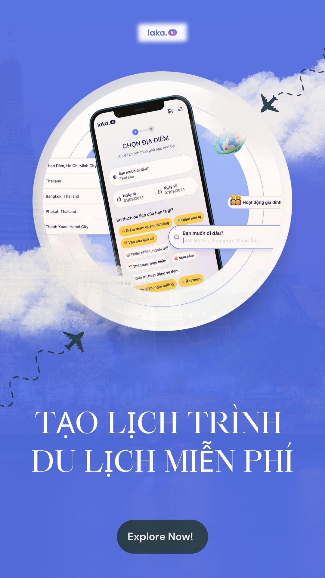 tạo lịch trình du lịch miễn phí